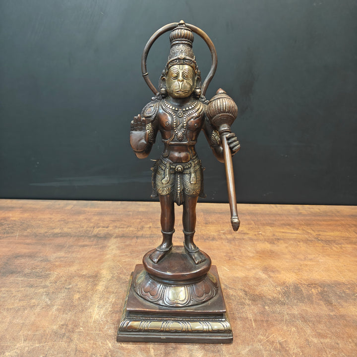 Brass Standing Hanuman Statue Brown Gold Finish 14 Inch