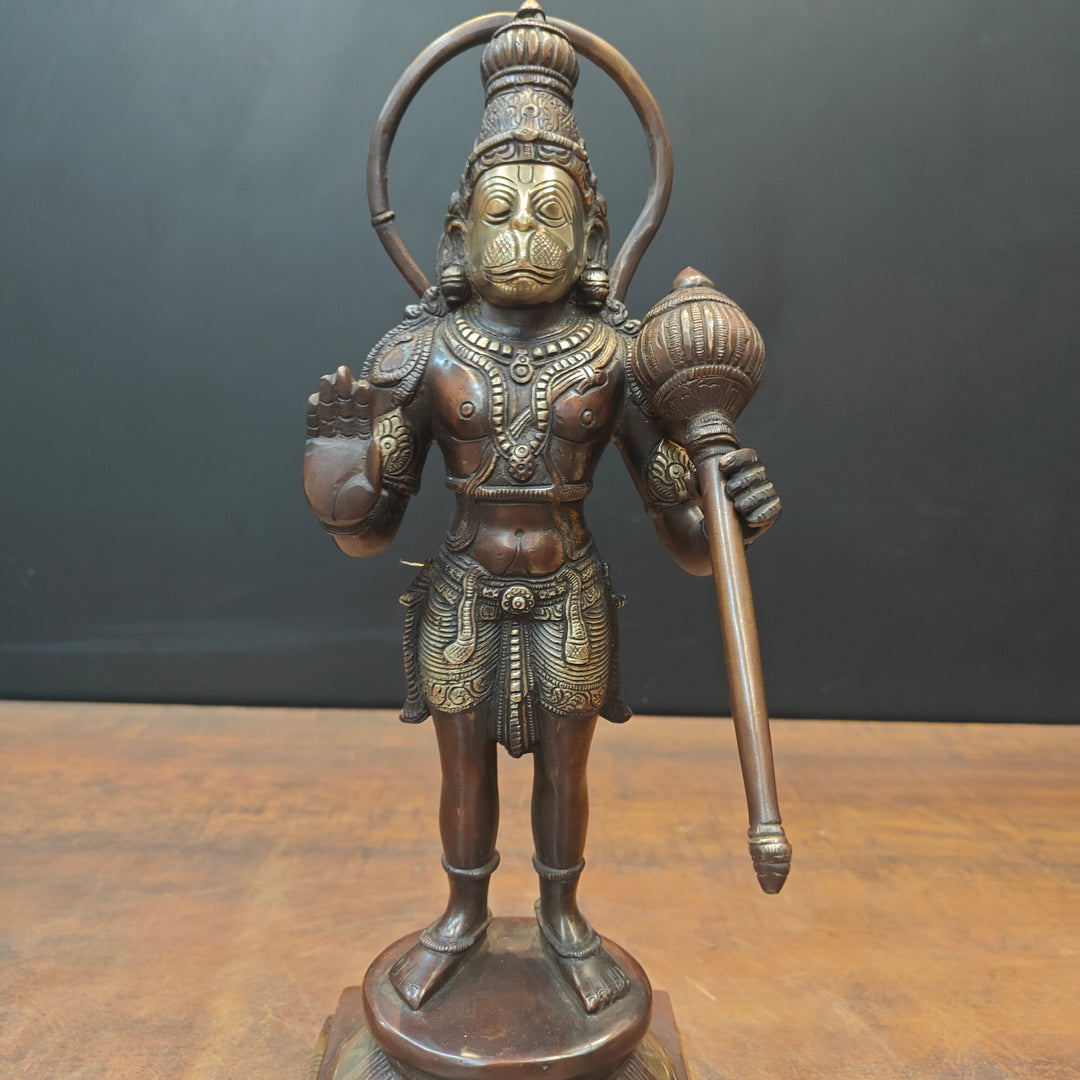 Brass Standing Hanuman Statue Brown Gold Finish 14 Inch