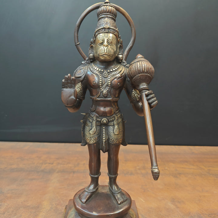 Brass Standing Hanuman Statue Brown Gold Finish 14 Inch