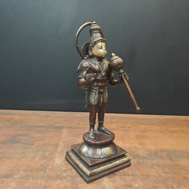 Brass Standing Hanuman Statue Brown Gold Finish 14 Inch
