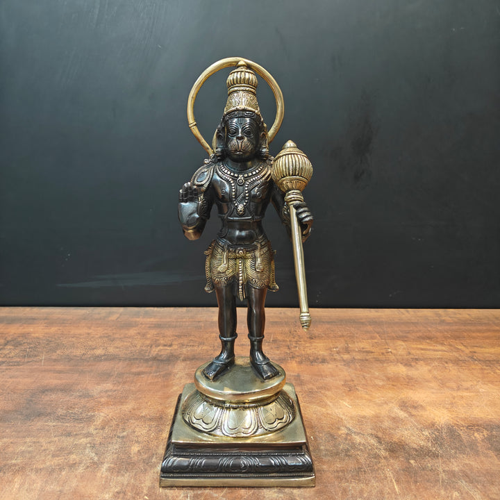 Brass Standing Hanuman Idol Black Gold Finish 14 Inch