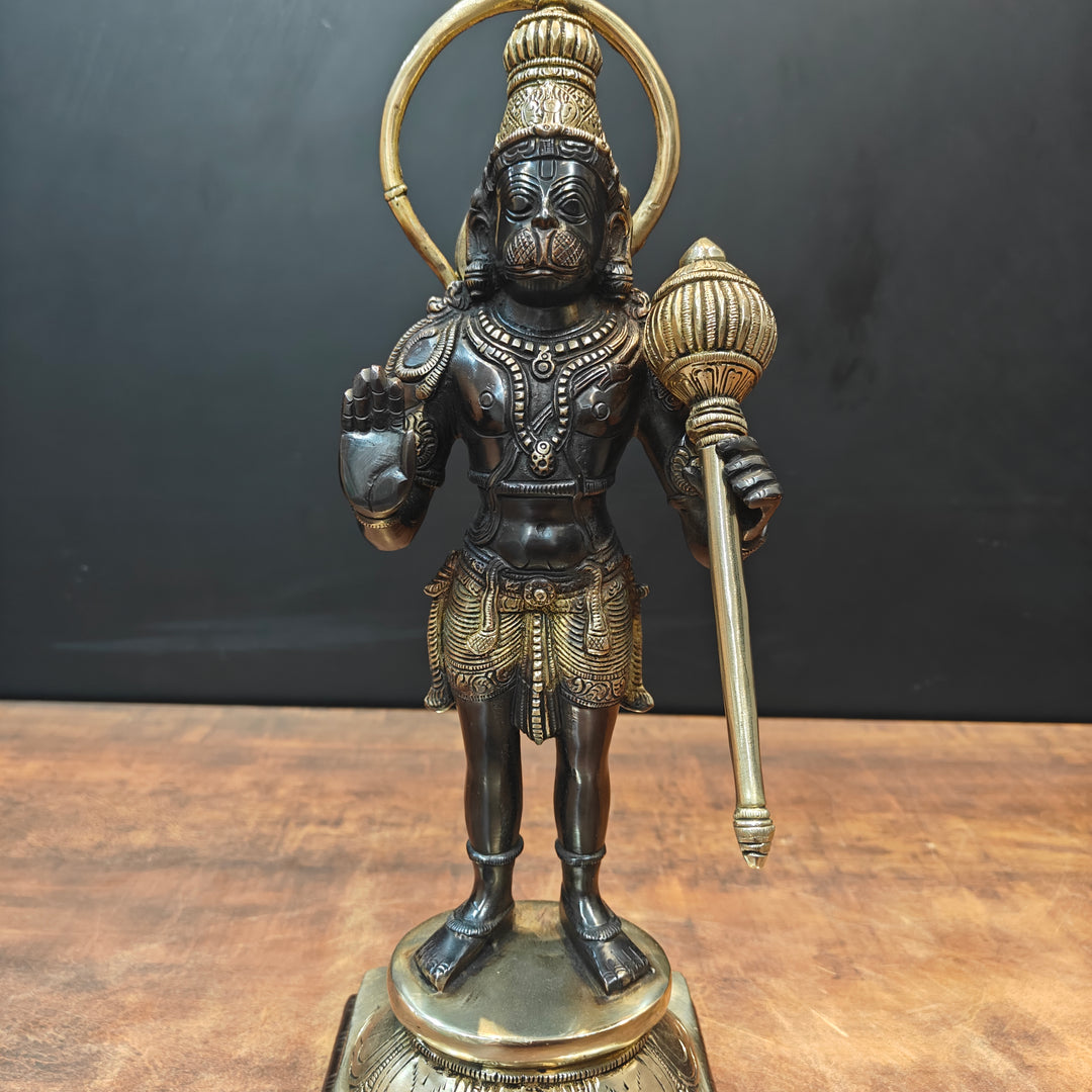 Brass Standing Hanuman Idol Black Gold Finish 14 Inch