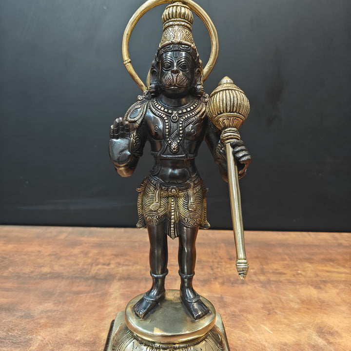 Brass Standing Hanuman Idol Black Gold Finish 14 Inch