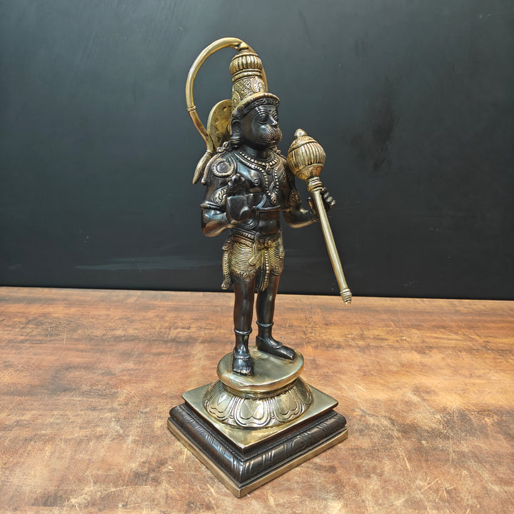 Brass Standing Hanuman Idol Black Gold Finish 14 Inch