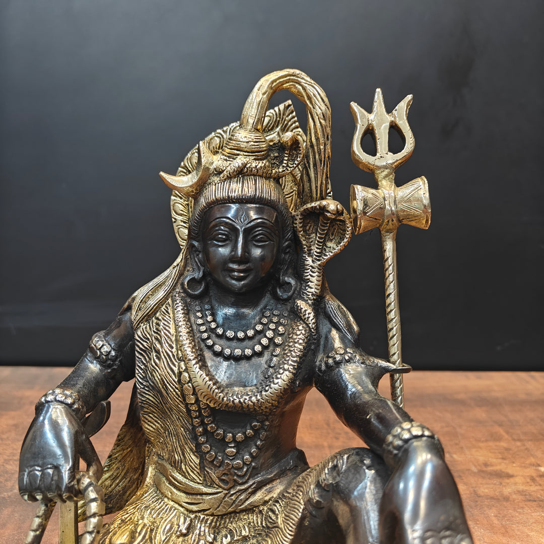 Brass Lord Shiva Idol With Nandi & Shiv Ling Black Gold Finish 9 Inch