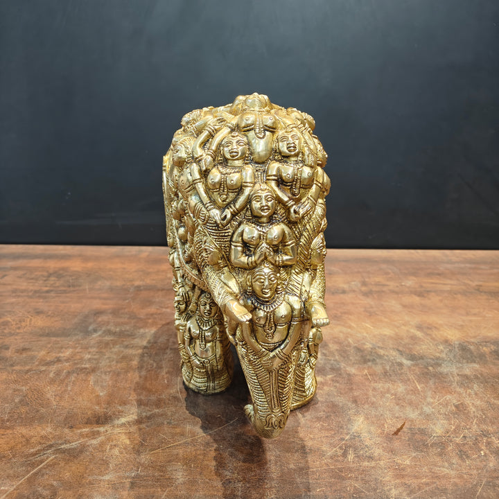 Brass Elephant Sculpture Carved With Ladies Decor Showpiece 12 Inch