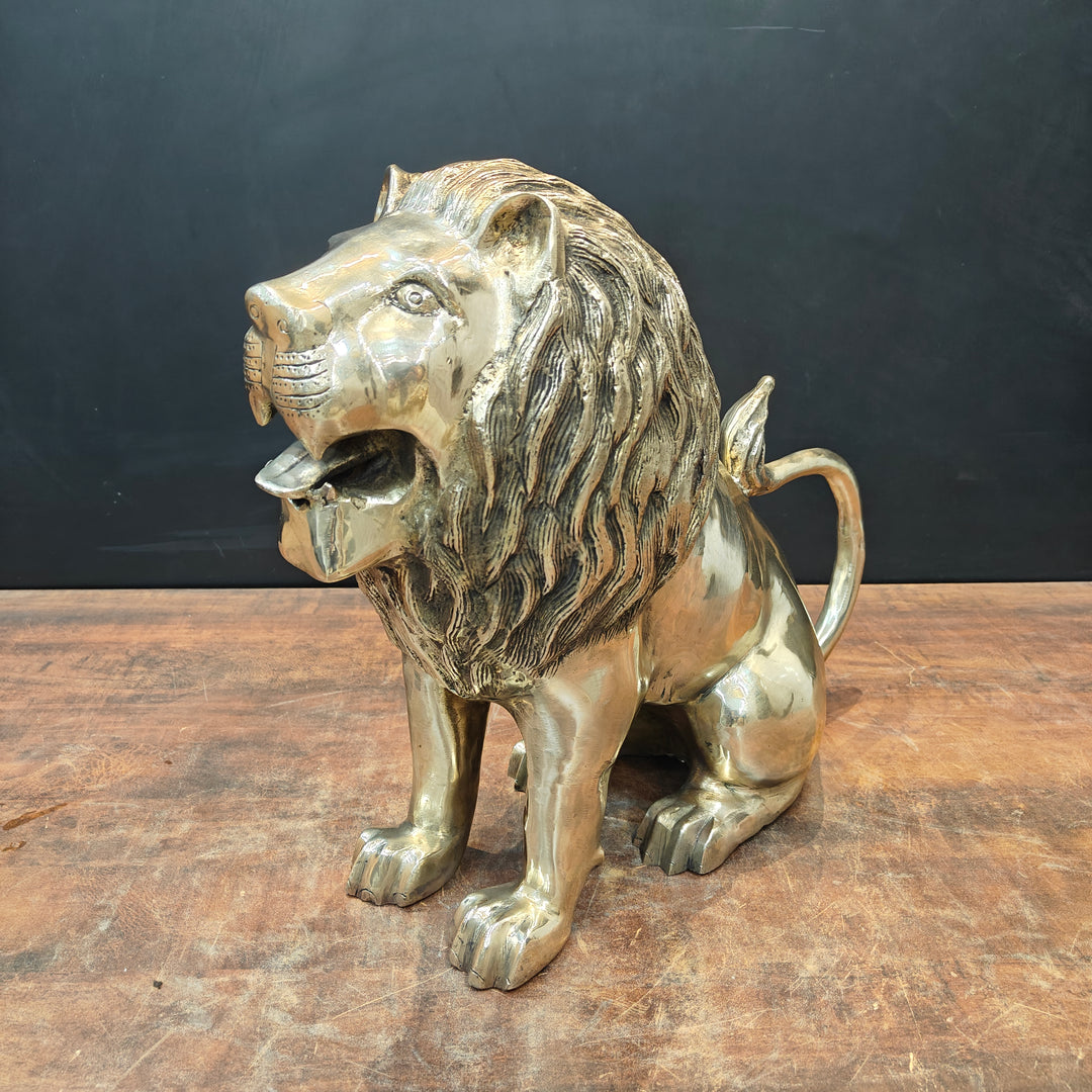 Brass Lion Statue Sculpture Antique Finish Decor Showpiece 17 Inch