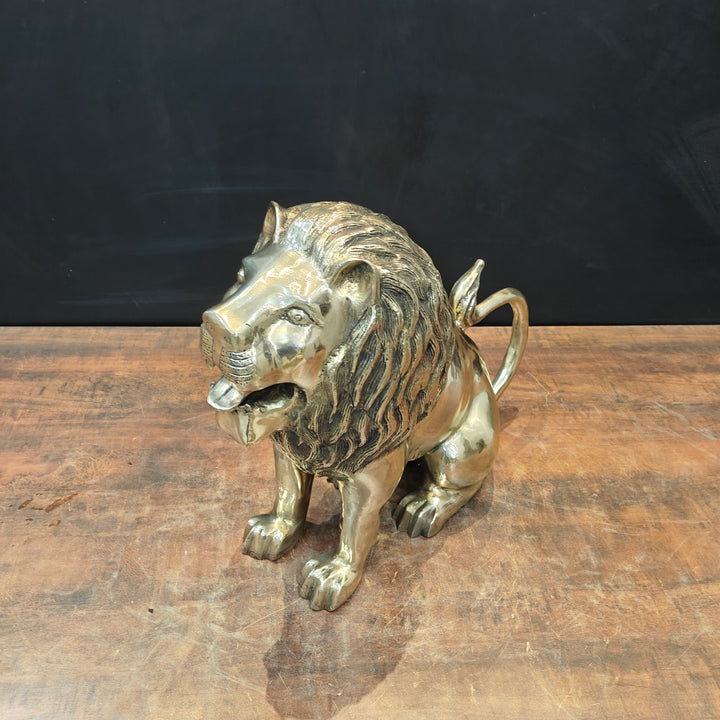 Brass Lion Statue Sculpture Antique Finish Decor Showpiece 17 Inch