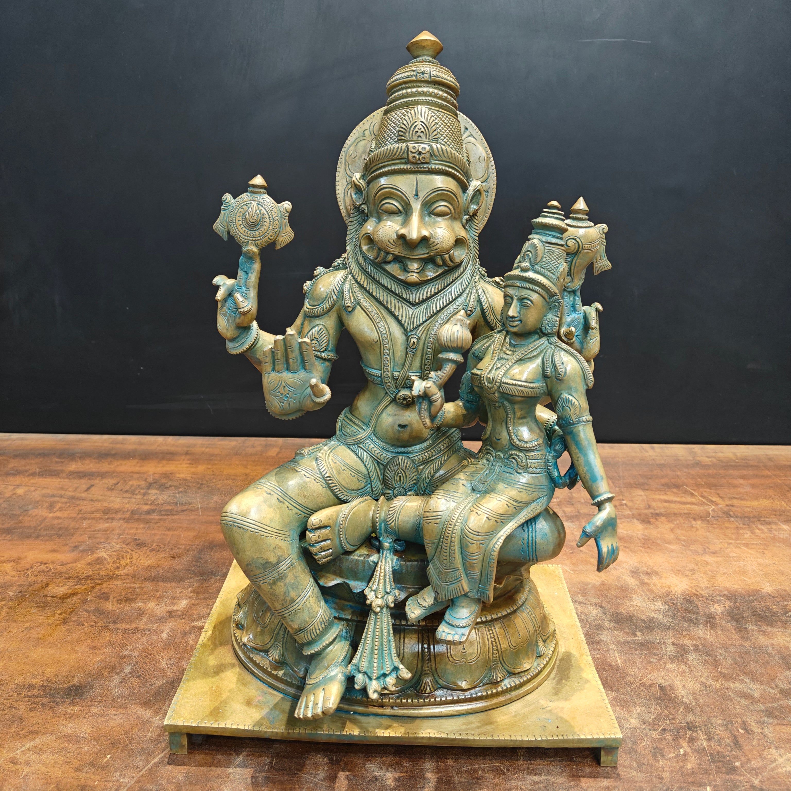 長寿宝珠 （ 台座付 ） ⑤ Bronze Vintage Narasimha Lakshmi Statue Chola Patina Finish 19