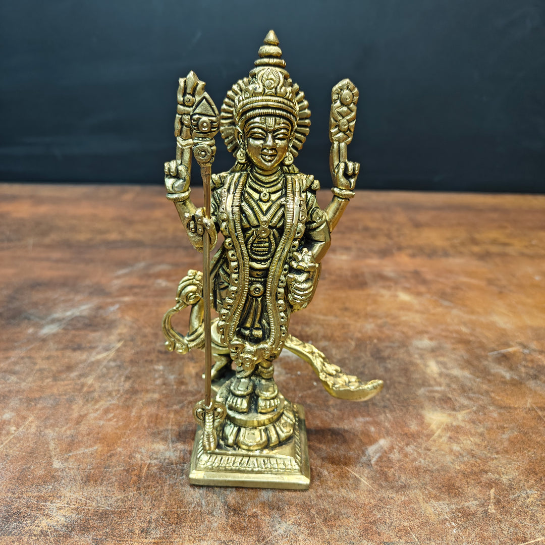 Brass Fine Small Murugan Swamy Kartikeya Idol Golden Finish 7 Inch