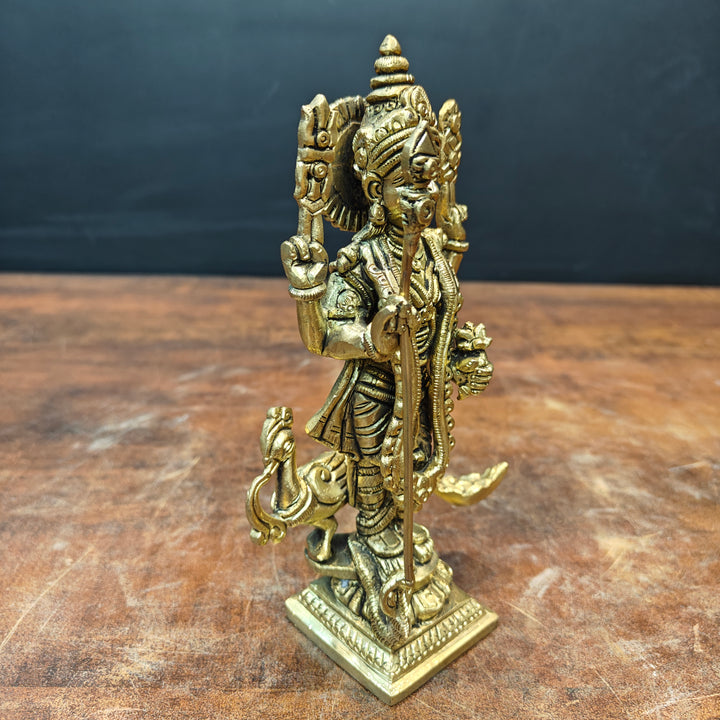 Brass Fine Small Murugan Swamy Kartikeya Idol Golden Finish 7 Inch