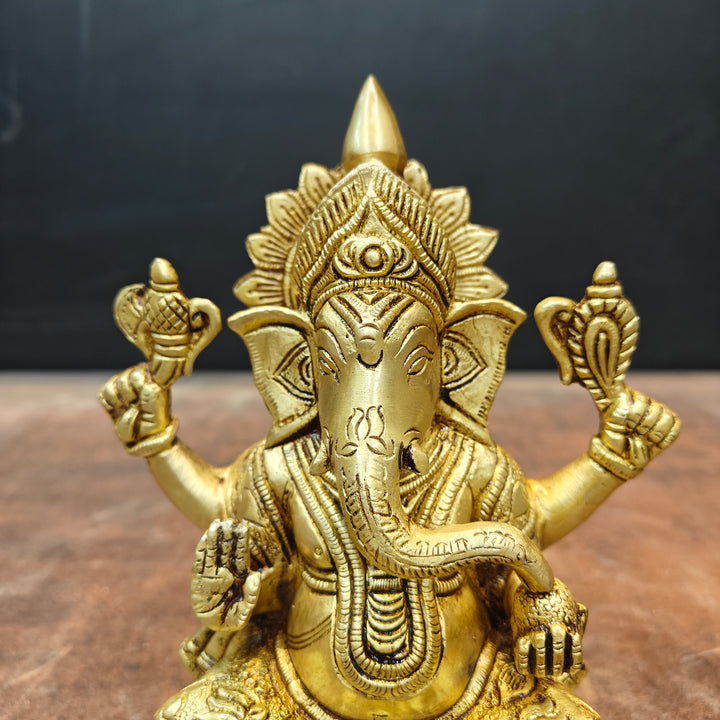 Brass Ganesha Idol Golden Finish 8 Inch