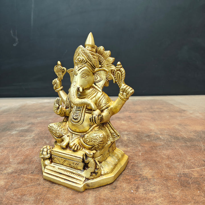 Brass Ganesha Idol Golden Finish 8 Inch
