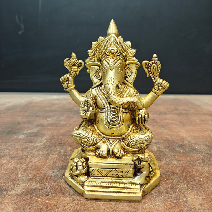 Brass Ganesha Idol Golden Finish 8 Inch