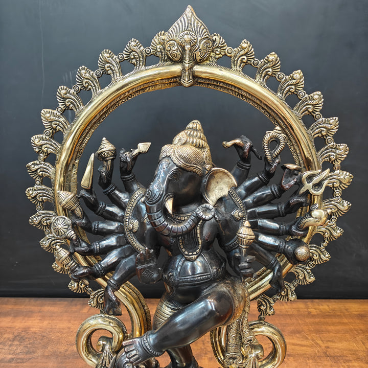 Brass Tandav Ganesha Statue Black Gold Finish 25 Inch