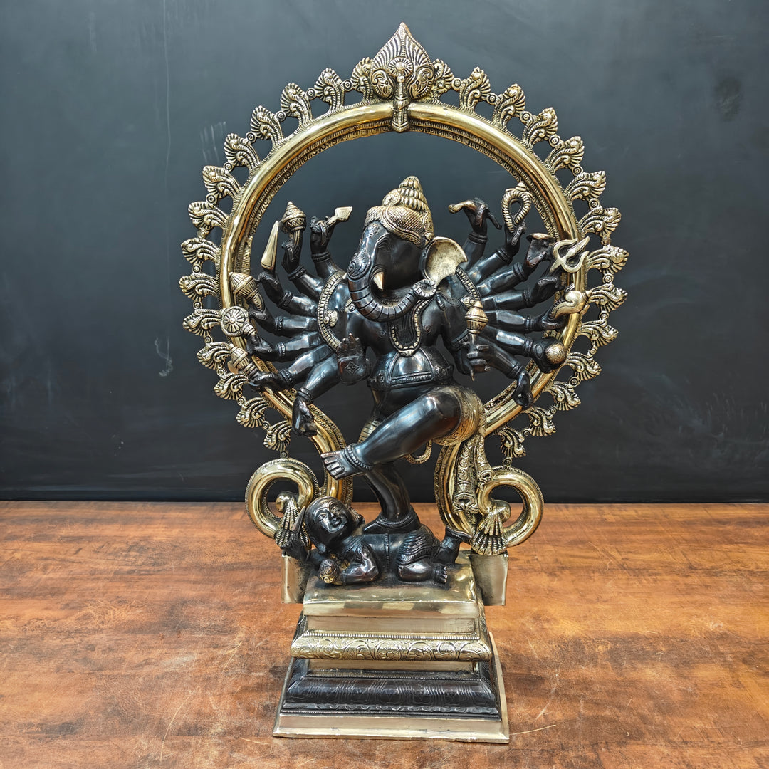 Brass Tandav Ganesha Statue Black Gold Finish 25 Inch