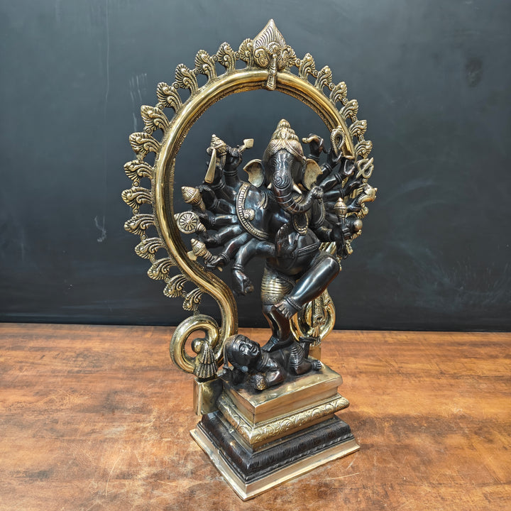 Brass Tandav Ganesha Statue Black Gold Finish 25 Inch