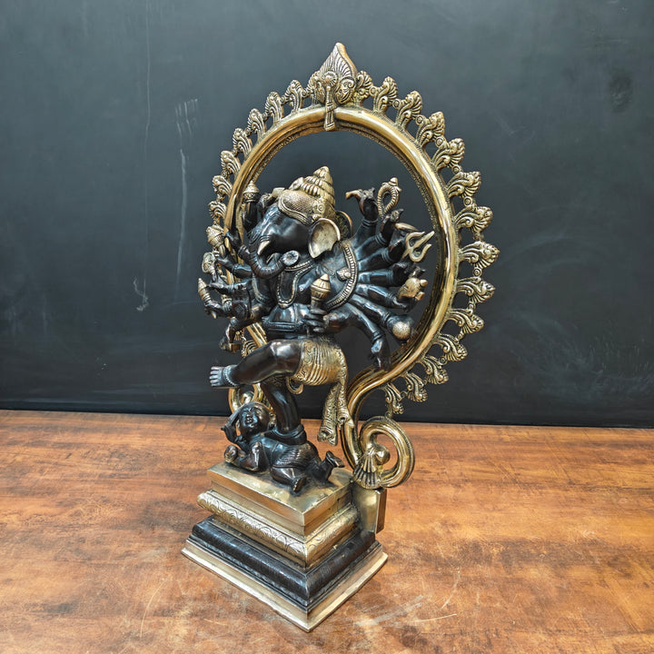 Brass Tandav Ganesha Statue Black Gold Finish 25 Inch