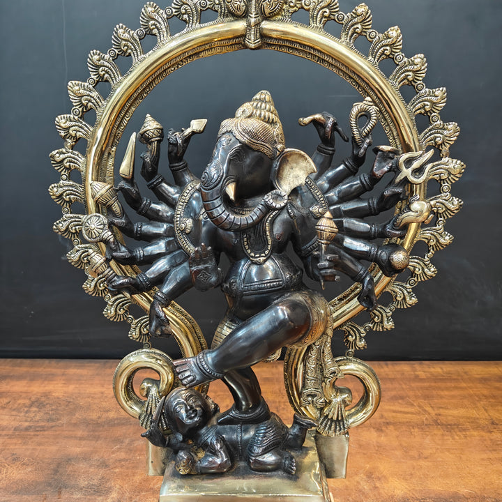Brass Tandav Ganesha Statue Black Gold Finish 25 Inch