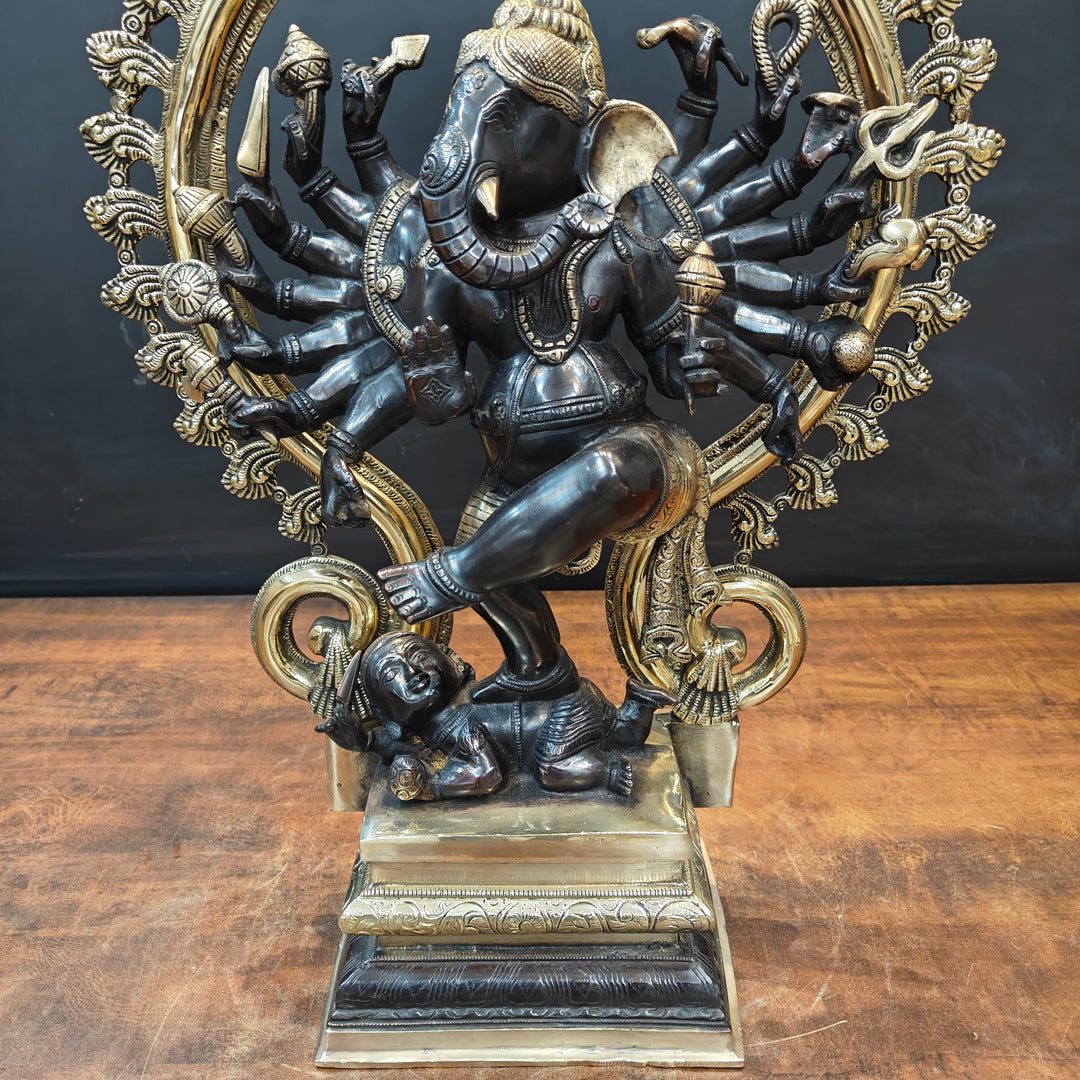 Brass Tandav Ganesha Statue Black Gold Finish 25 Inch