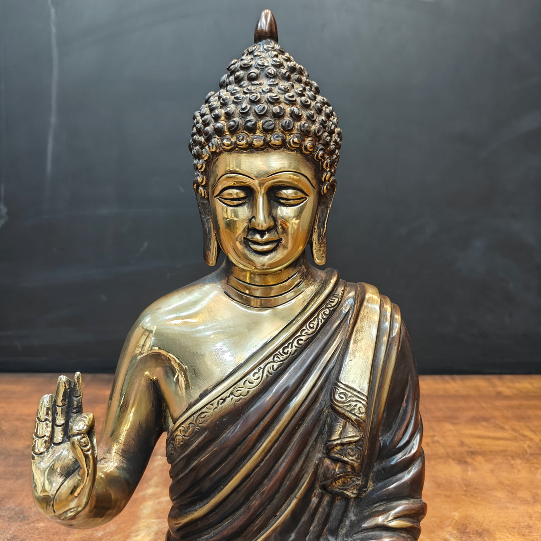 Brass Vintage Blessing Buddha Idol Antique Finish 16 Inch