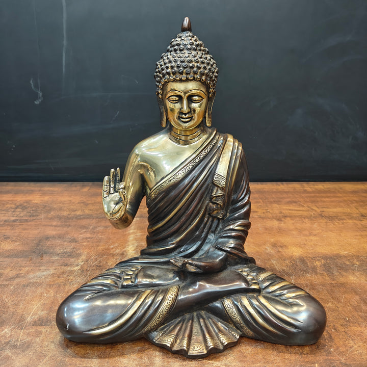 Brass Vintage Blessing Buddha Idol Antique Finish 16 Inch