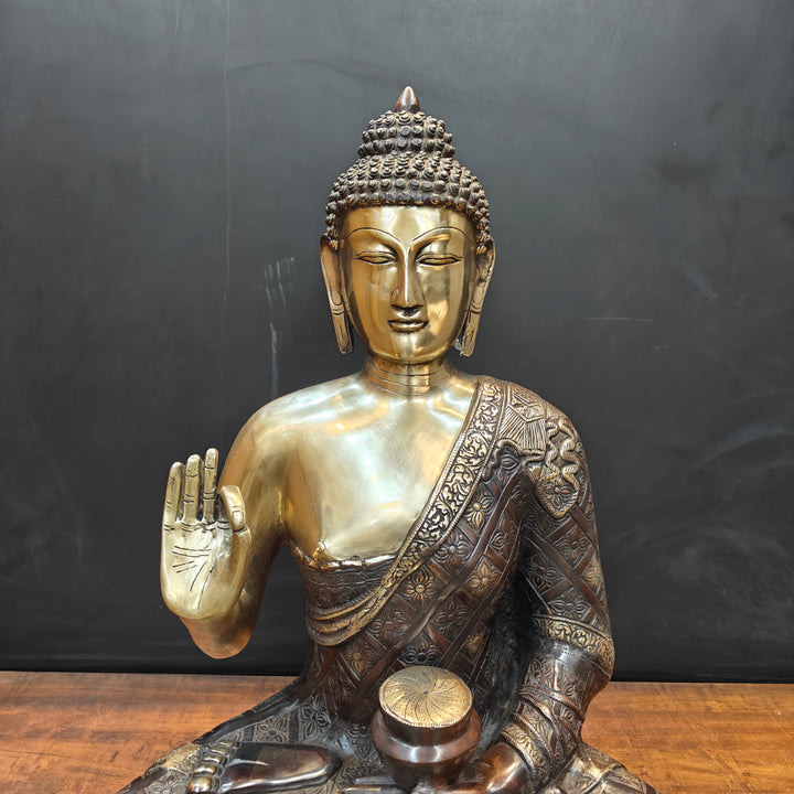 Brass Large Blessing Buddha Statue Antique Finish 2.5 Feet