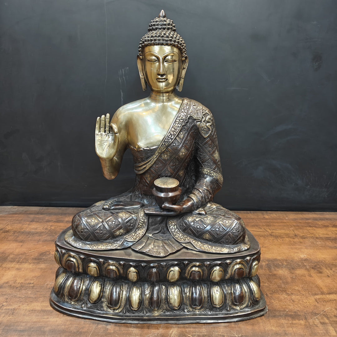Brass Large Blessing Buddha Statue Antique Finish 2.5 Feet