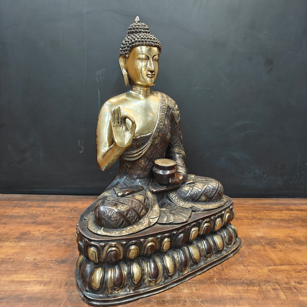 Brass Large Blessing Buddha Statue Antique Finish 2.5 Feet