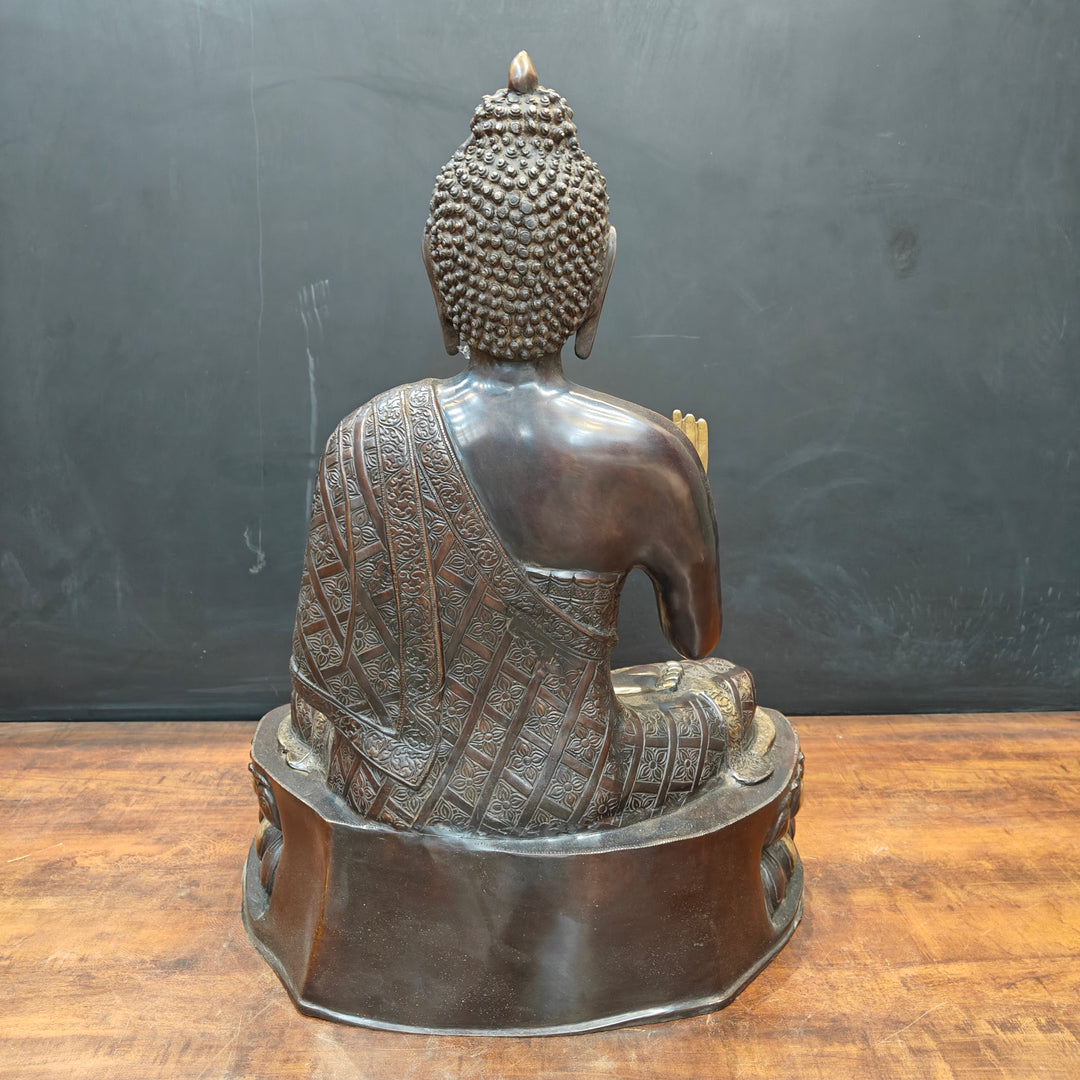 Brass Large Blessing Buddha Statue Antique Finish 2.5 Feet