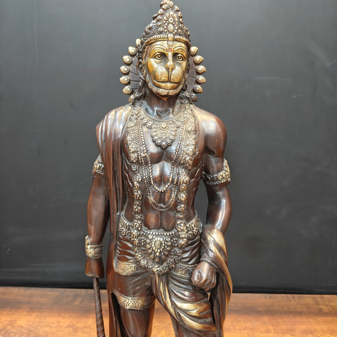 Brass Finely Crafted Standing Hanuman Idol Antique Finish 2 Feet