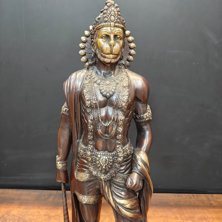 Brass Finely Crafted Standing Hanuman Idol Antique Finish 2 Feet