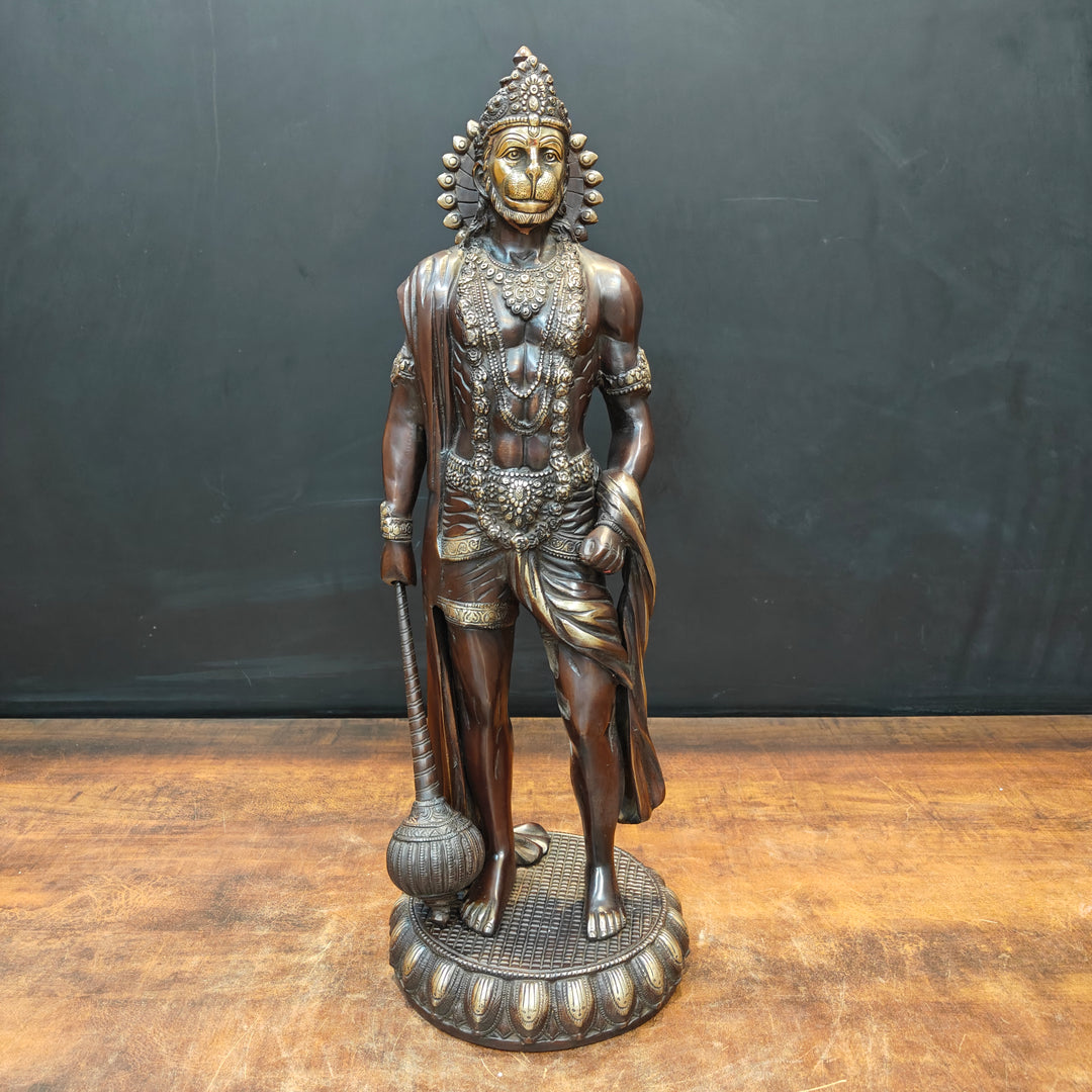 Brass Finely Crafted Standing Hanuman Idol Antique Finish 2 Feet