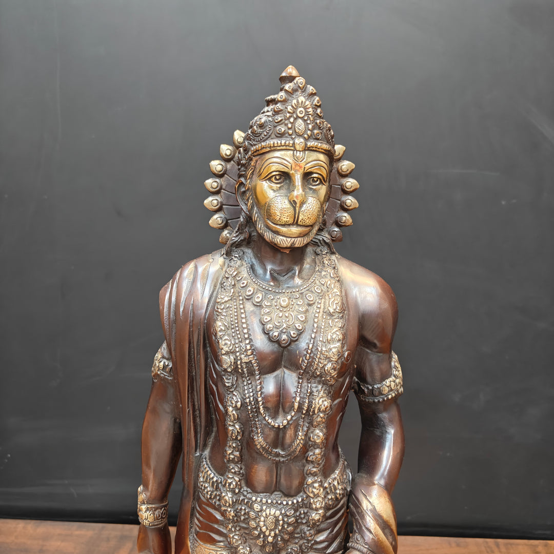 Brass Finely Crafted Standing Hanuman Idol Antique Finish 2 Feet