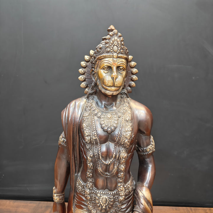 Brass Finely Crafted Standing Hanuman Idol Antique Finish 2 Feet