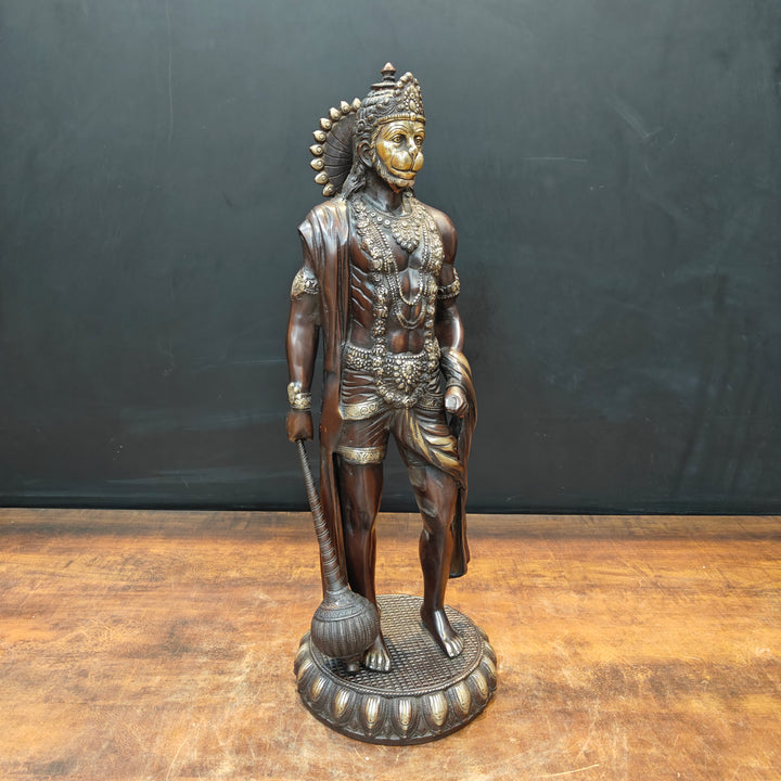 Brass Finely Crafted Standing Hanuman Idol Antique Finish 2 Feet