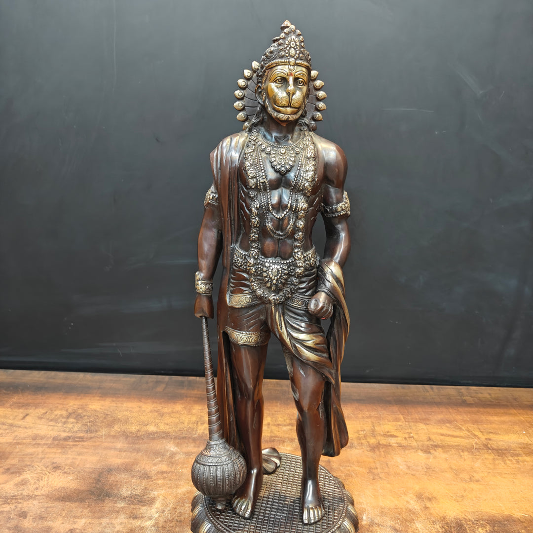 Brass Finely Crafted Standing Hanuman Idol Antique Finish 2 Feet