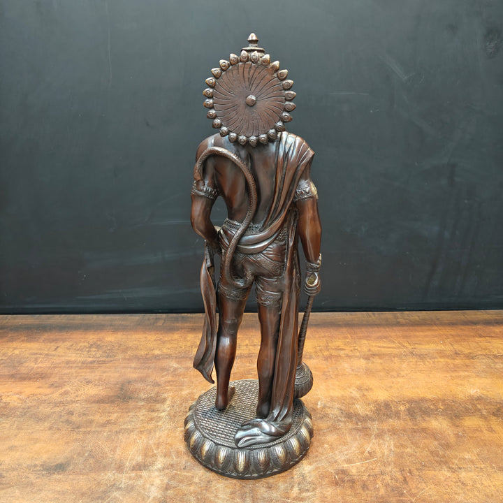 Brass Finely Crafted Standing Hanuman Idol Antique Finish 2 Feet