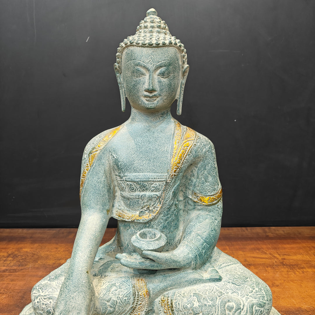 Brass Buddha Statue Bhumisparsha Mudra Antique Patina Finish 22 Inch