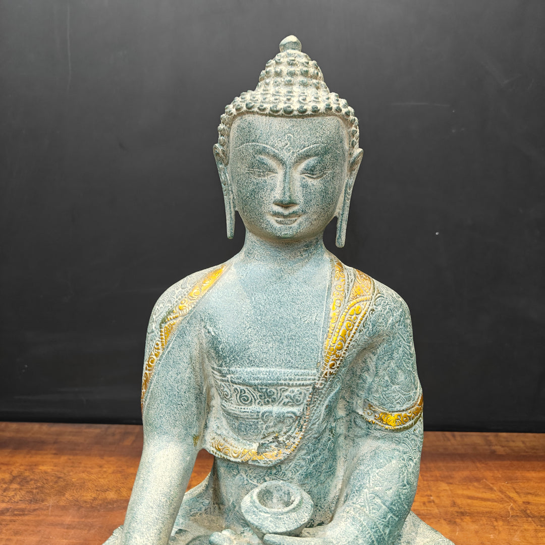 Brass Buddha Statue Bhumisparsha Mudra Antique Patina Finish 22 Inch