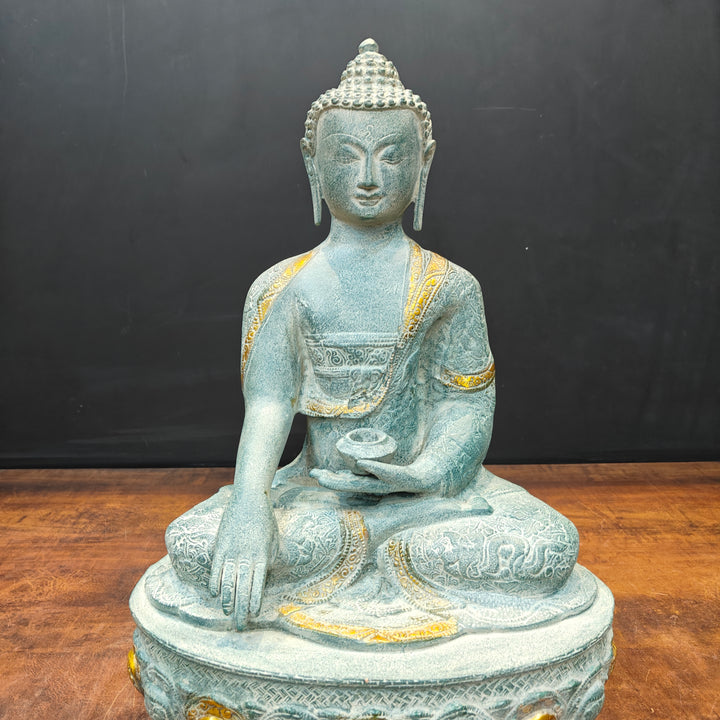 Brass Buddha Statue Bhumisparsha Mudra Antique Patina Finish 22 Inch