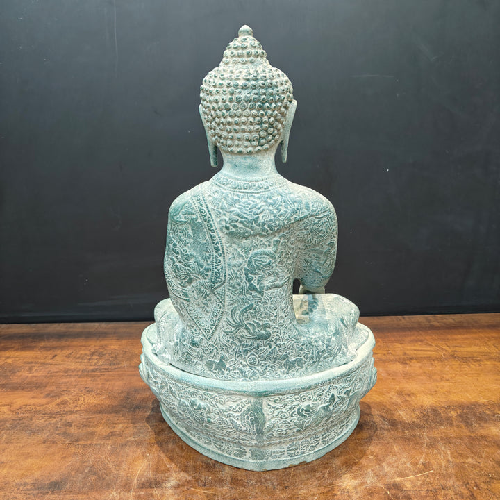 Brass Buddha Statue Bhumisparsha Mudra Antique Patina Finish 22 Inch