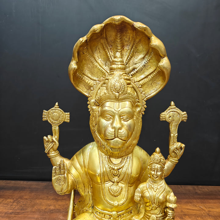 Brass Large Narasimha Lakshmi Idols Golden Finish 2 Feet