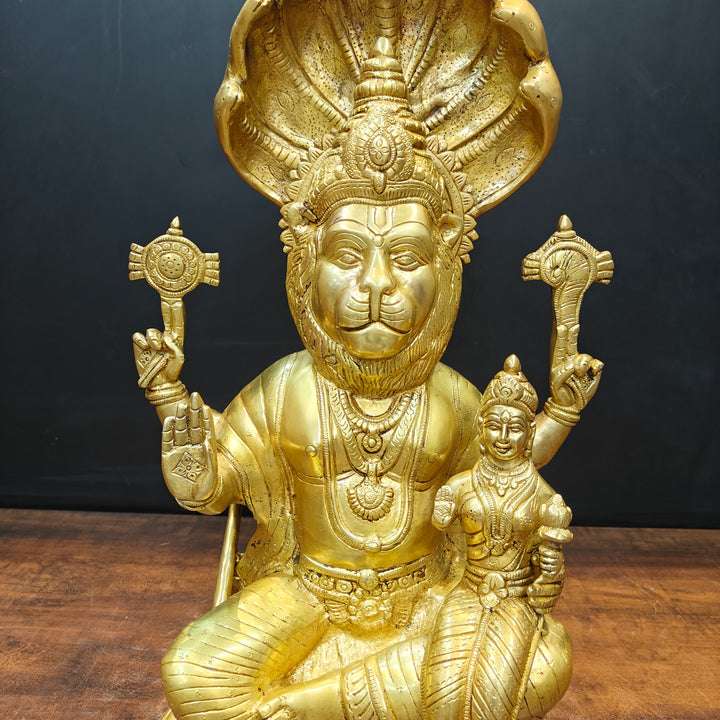 Brass Large Narasimha Lakshmi Idols Golden Finish 2 Feet