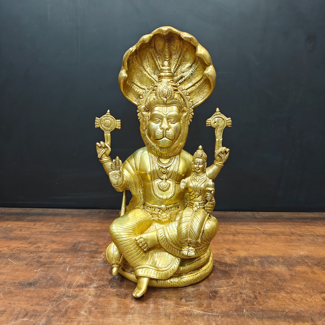 Brass Large Narasimha Lakshmi Idols Golden Finish 2 Feet