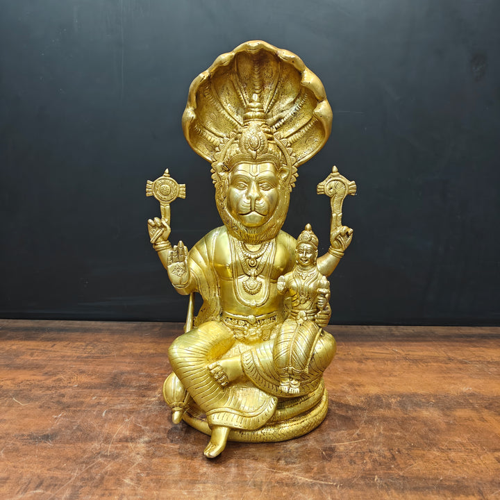Brass Large Narasimha Lakshmi Idols Golden Finish 2 Feet