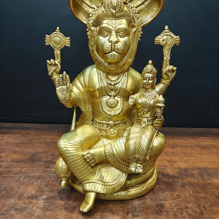 Brass Large Narasimha Lakshmi Idols Golden Finish 2 Feet