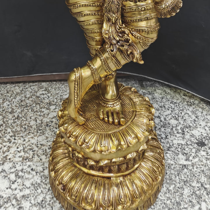 Brass Finely Crafted Standing Krishna Idol Sculpture 4 Feet