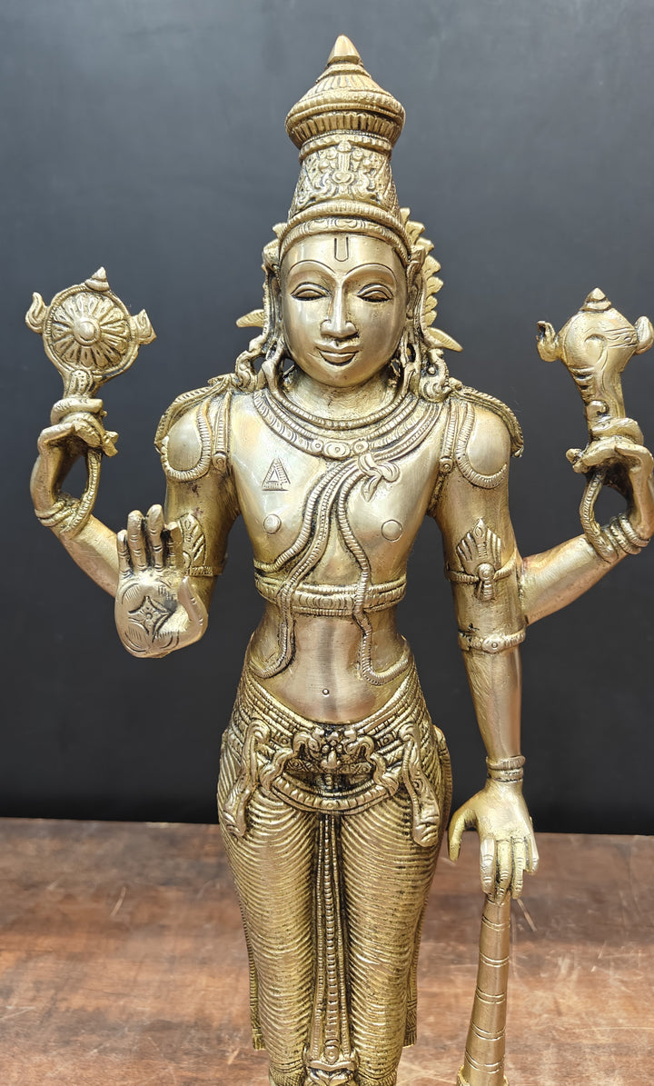 Brass Standing Vishnu Statue Antique Finish 20 Inches