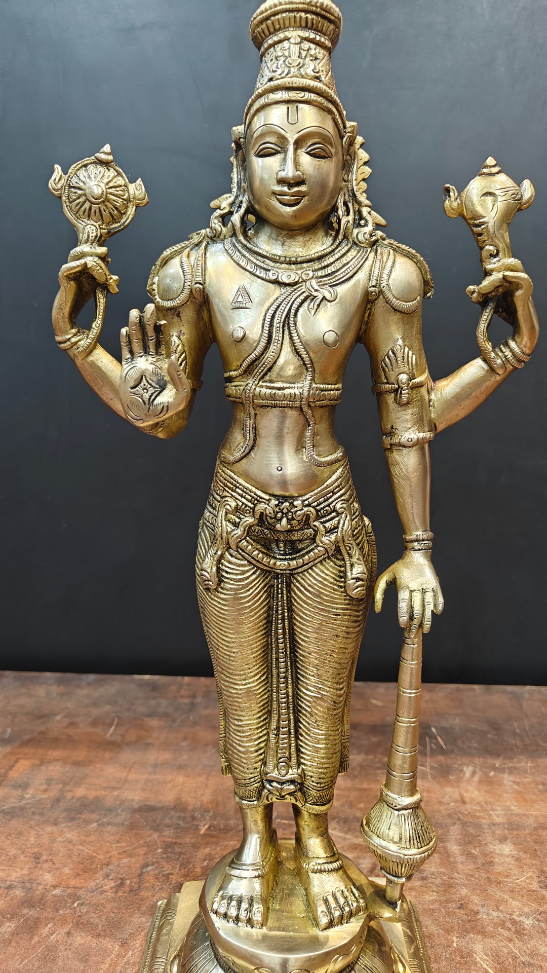 Brass Standing Vishnu Statue Antique Finish 20 Inches